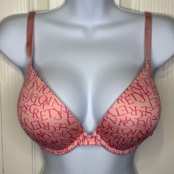 Victoria's Secret Logo Pink Push-up Bra Size 34DDD - Picture 2 of 12